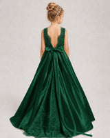 Dark Green A-line Girls Formal Dresses Back