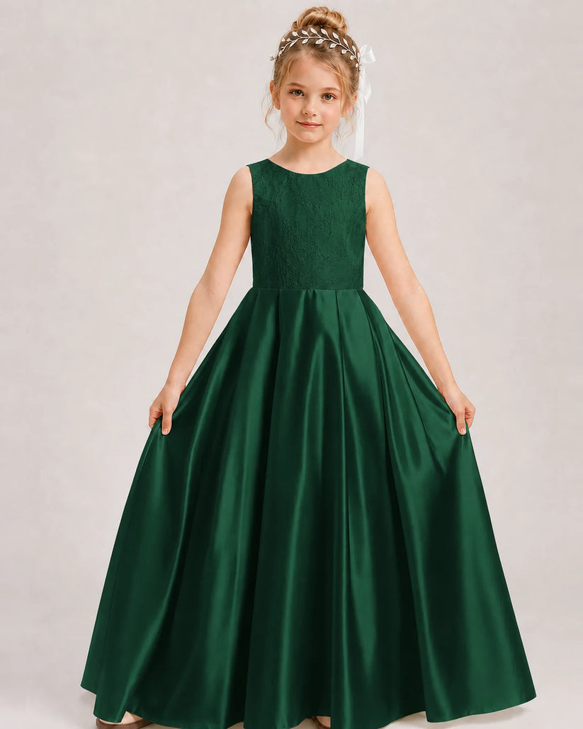 Dark Green A-line Girls Formal Dresses Front