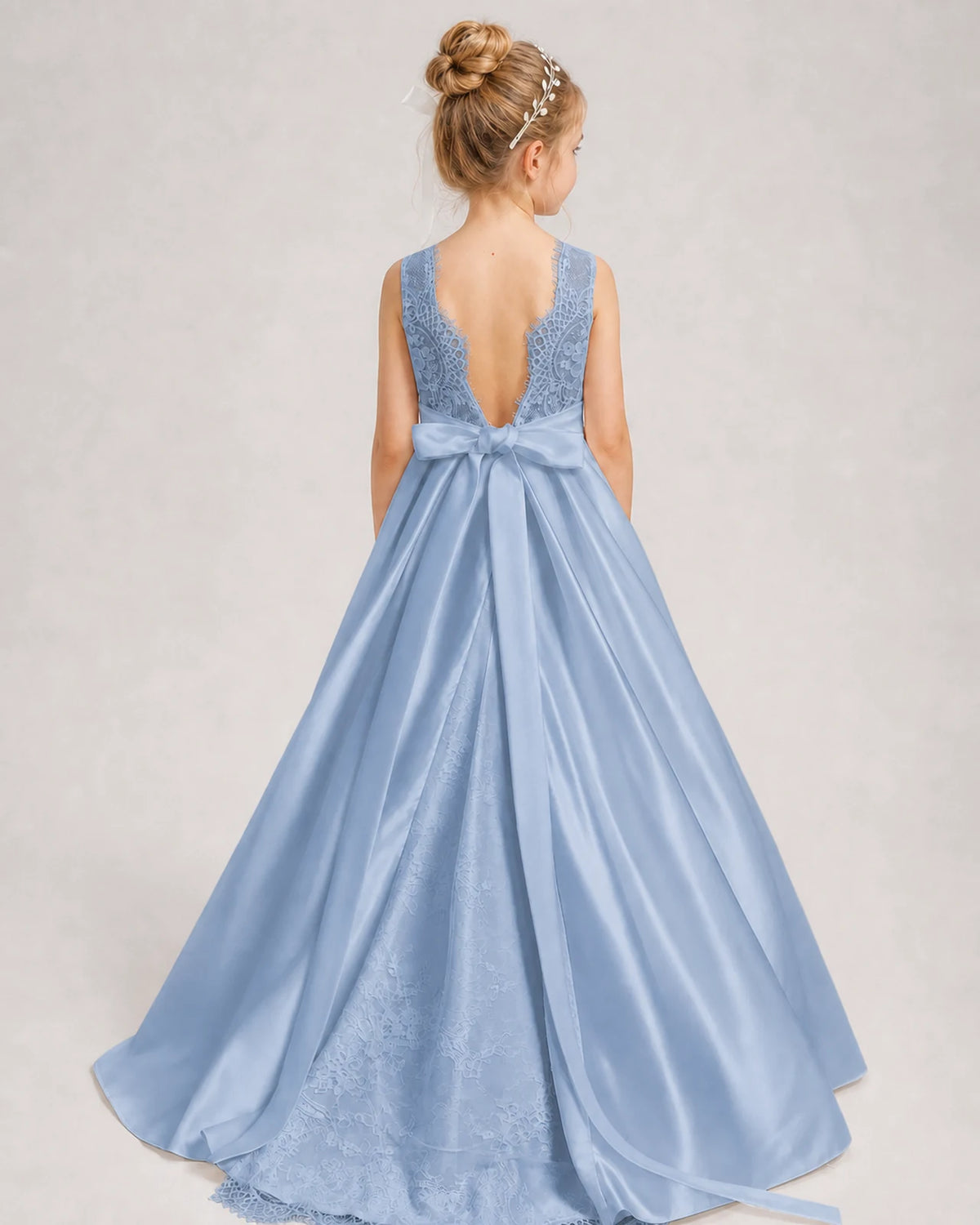 Dusty Blue A-line Girls Formal Dresses Back