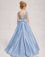 Dusty Blue A-line Girls Formal Dresses Back