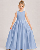 Dusty Blue A-line Girls Formal Dresses Front