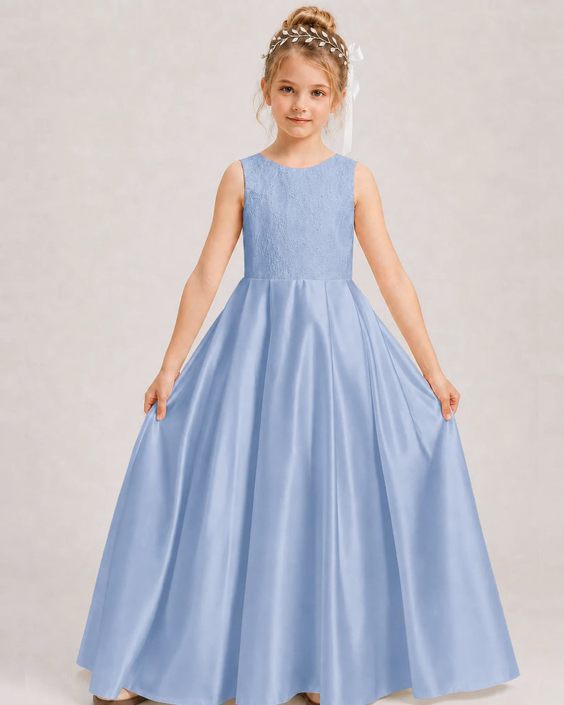 Dusty Blue A-line Girls Formal Dresses Front