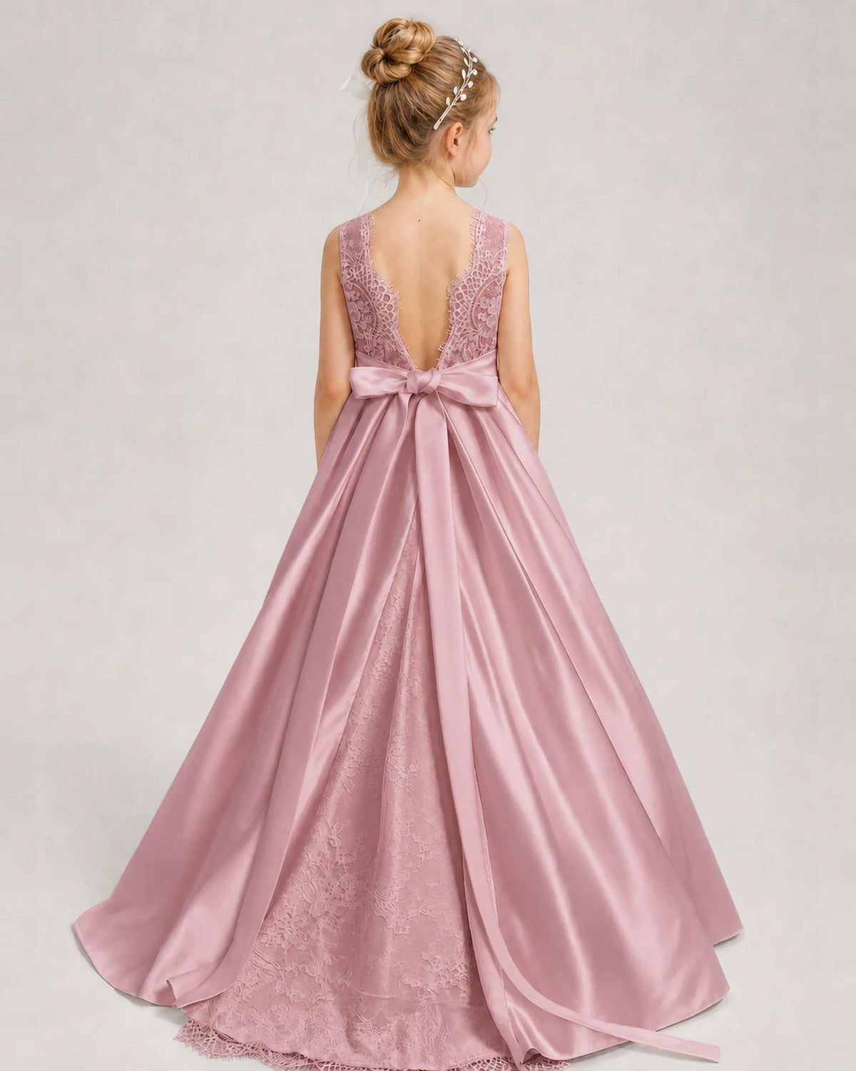 Dusty Rose A-line Girls Formal Dresses Back