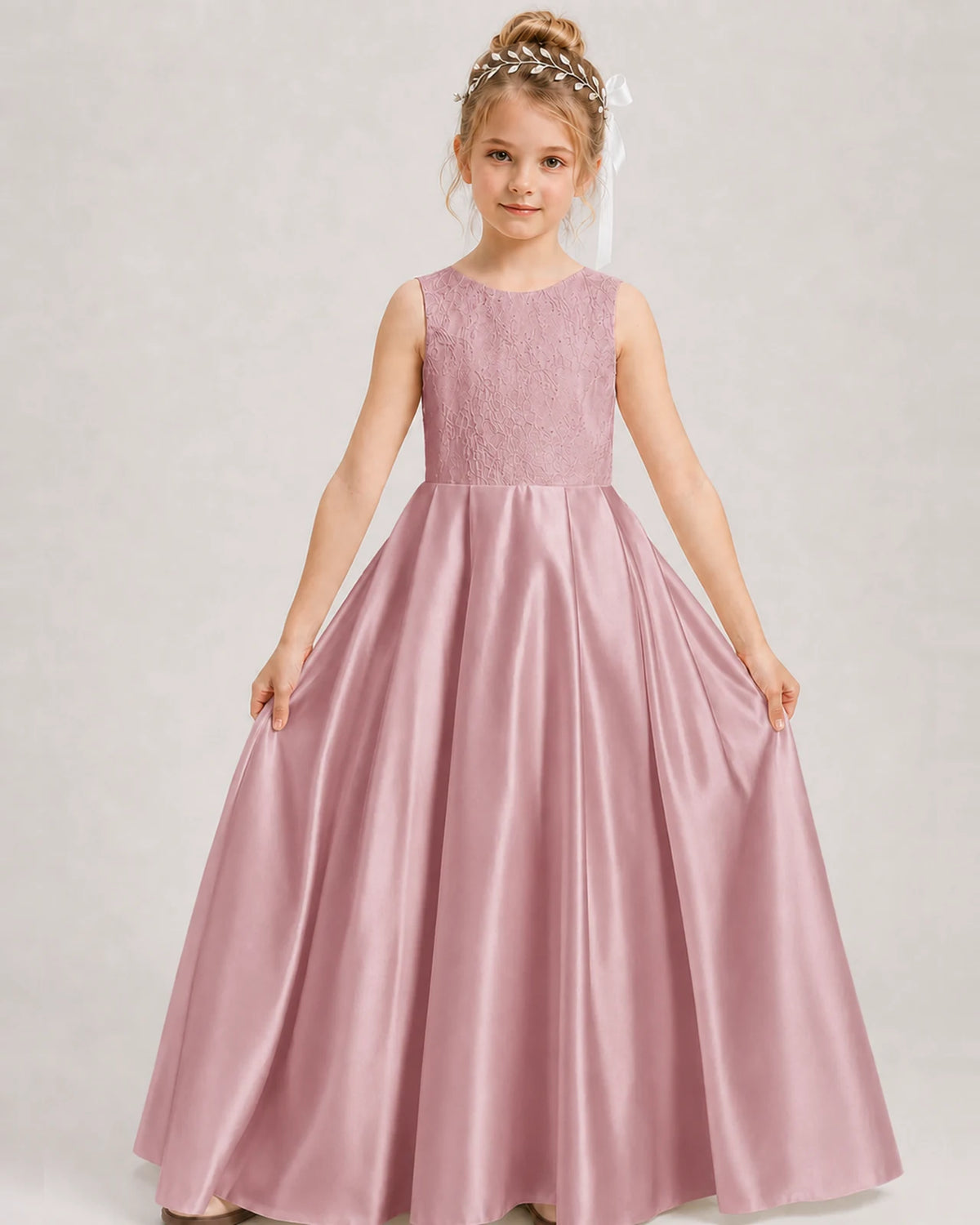 Dusty Rose A-line Girls Formal Dresses Front