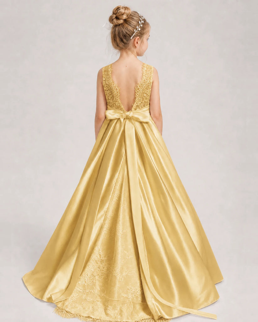 Gold A-line Girls Formal Dresses Back