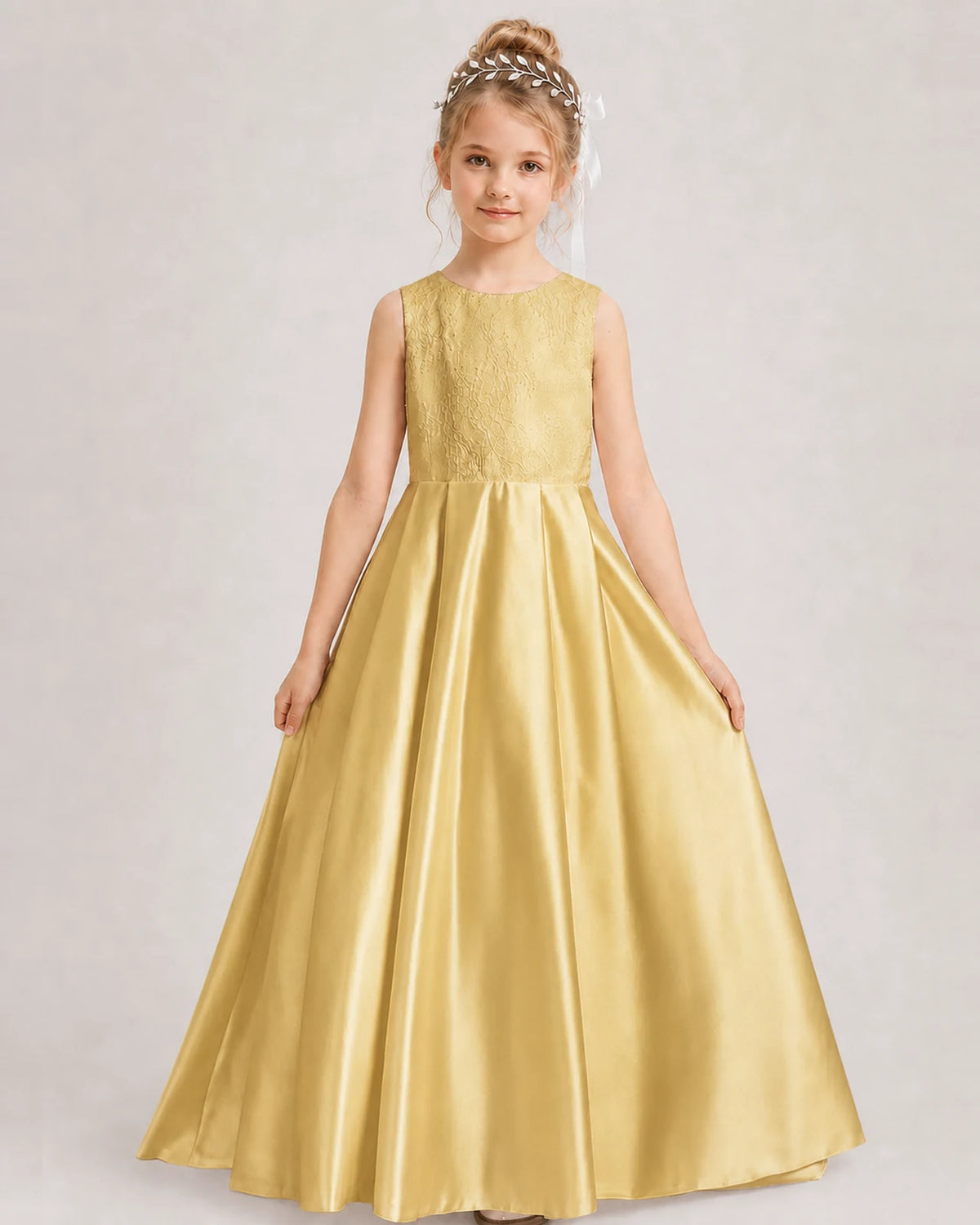 Gold A-line Girls Formal Dresses Side