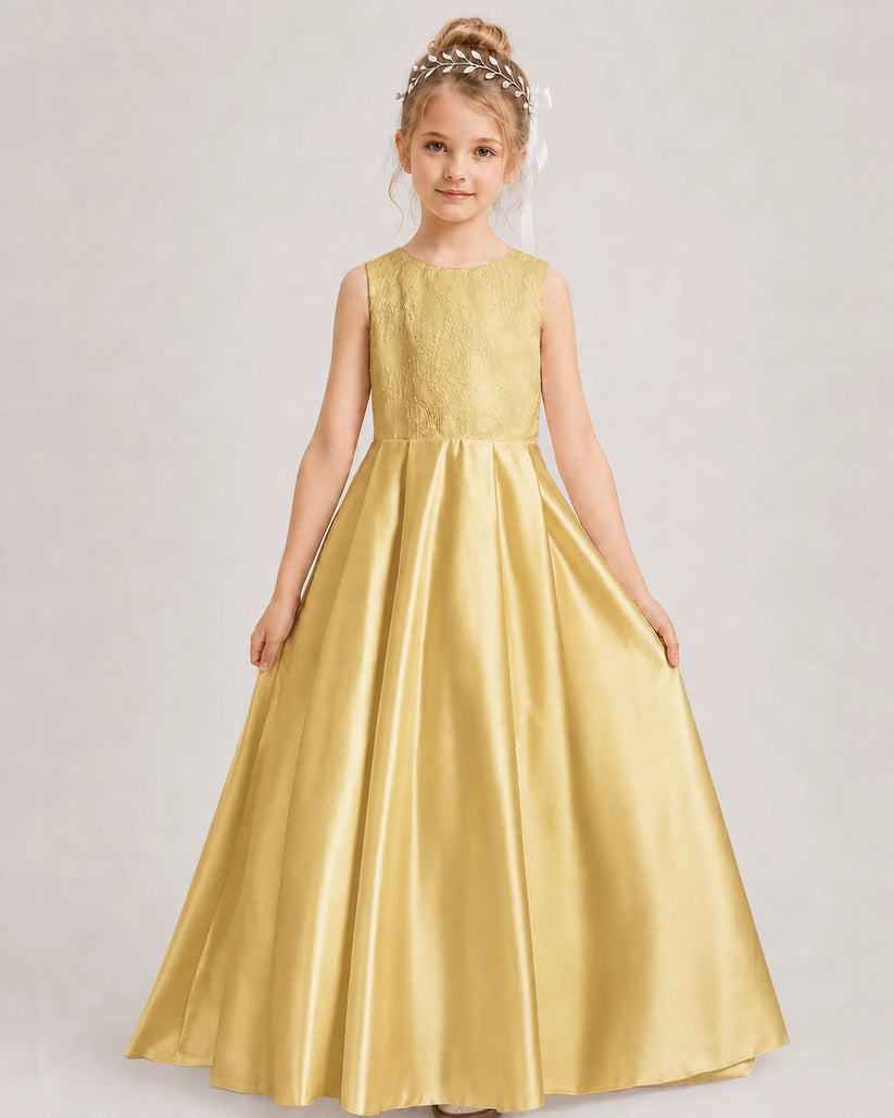 Gold A-line Girls Formal Dresses Side