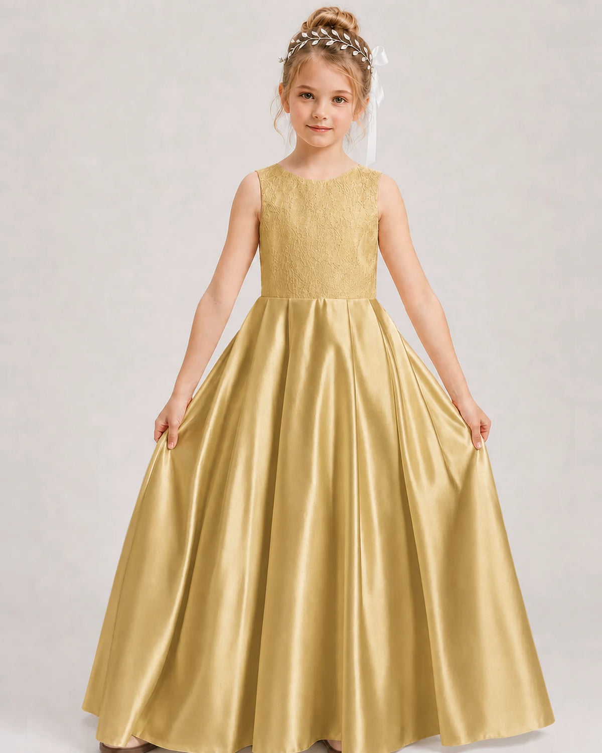 Gold A-line Girls Formal Dresses Front