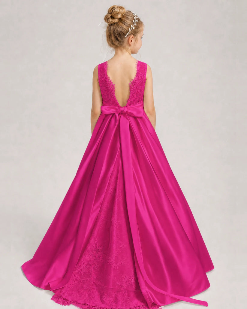 Hot Pink A-line Girls Formal Dresses Back