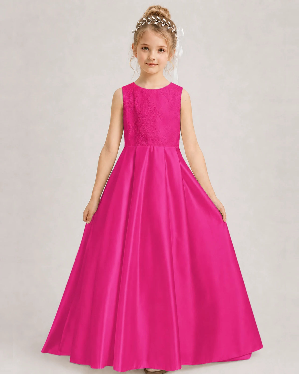 Hot Pink A-line Girls Formal Dresses Side