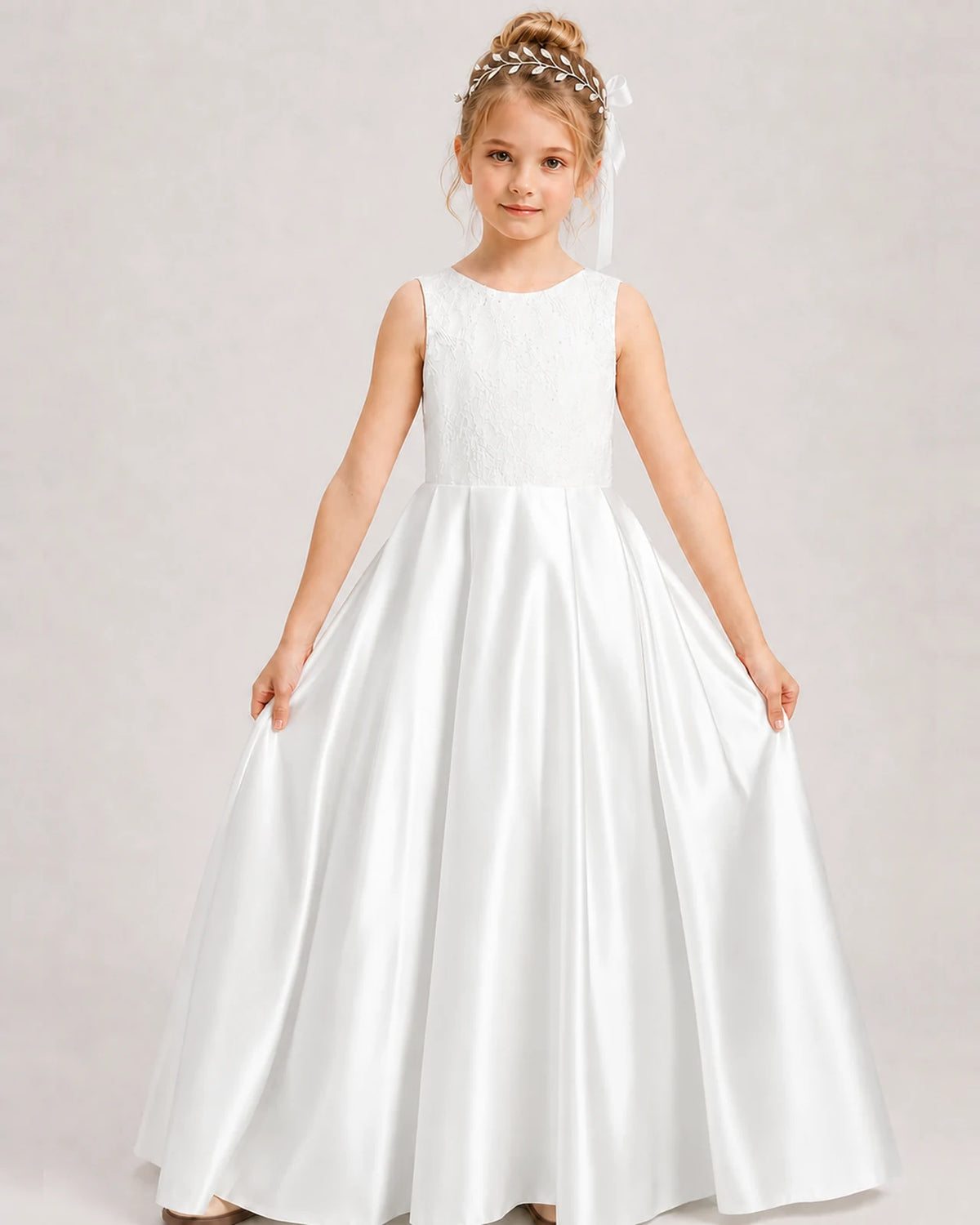 Ivory A-line Girls Formal Dresses Front