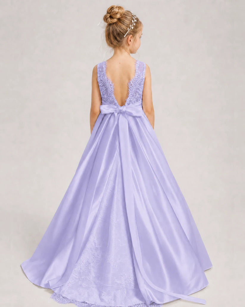 Lavender A-line Girls Formal Dresses Back