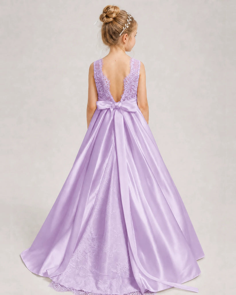 Lilac A-line Girls Formal Dresses Back