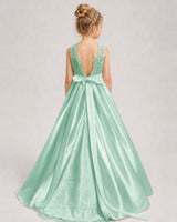 Mint Green A-line Girls Formal Dresses Back