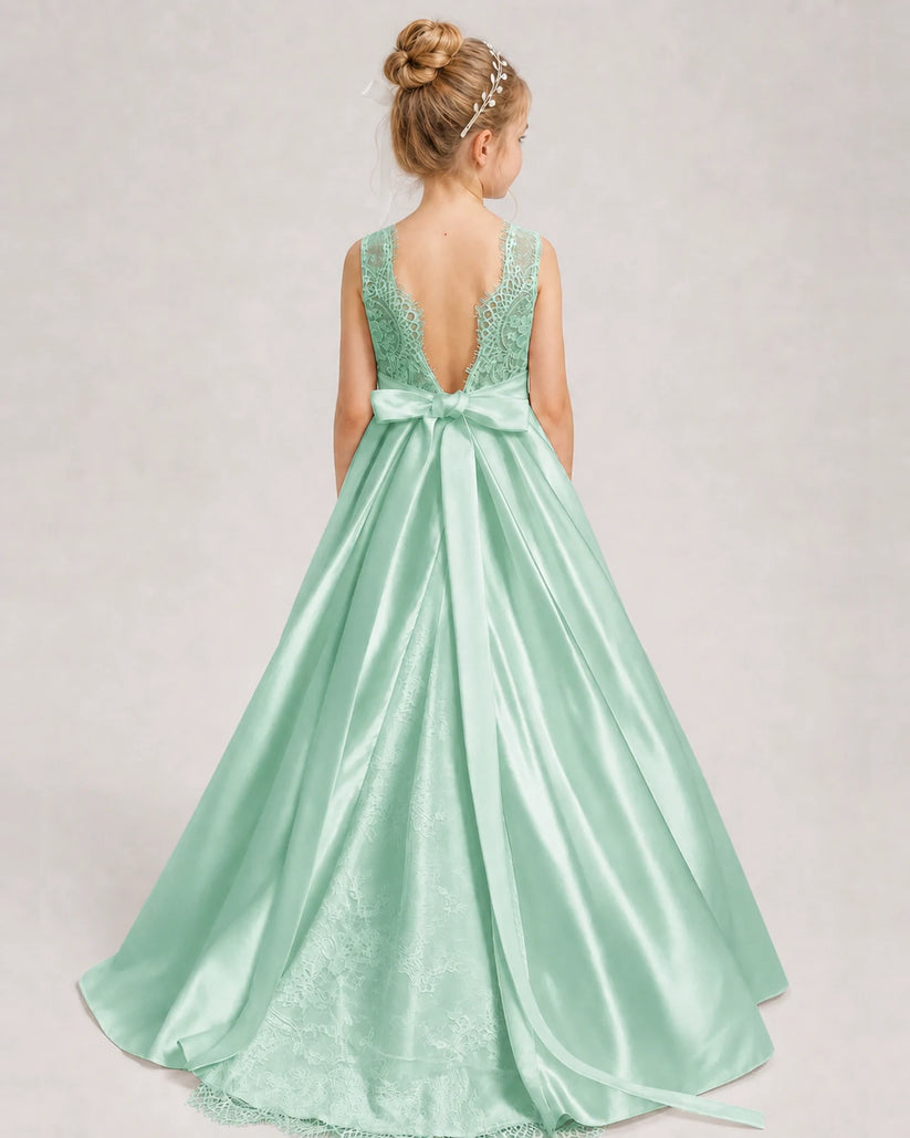 Mint Green A-line Girls Formal Dresses Back