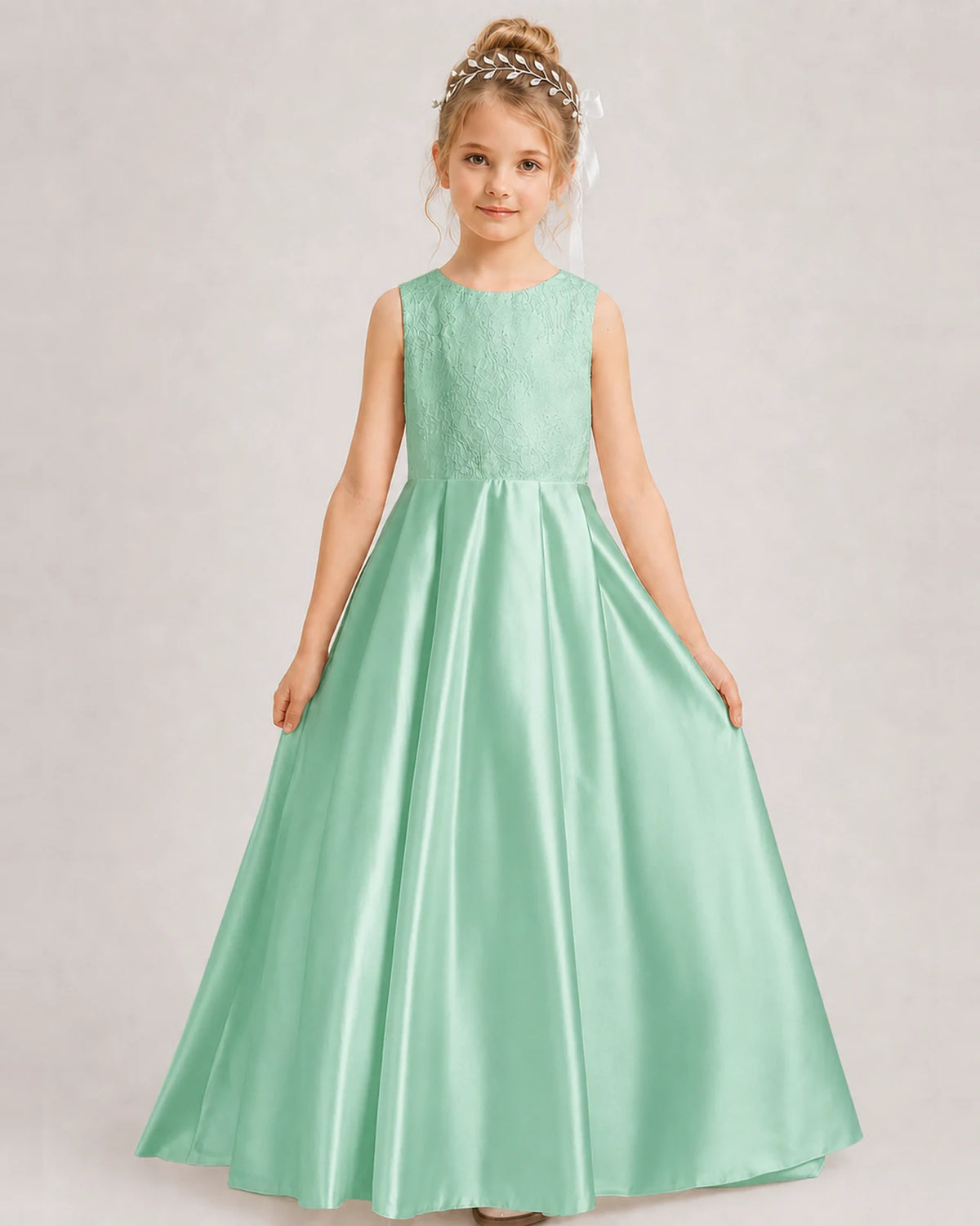 Mint Green A-line Girls Formal Dresses Side