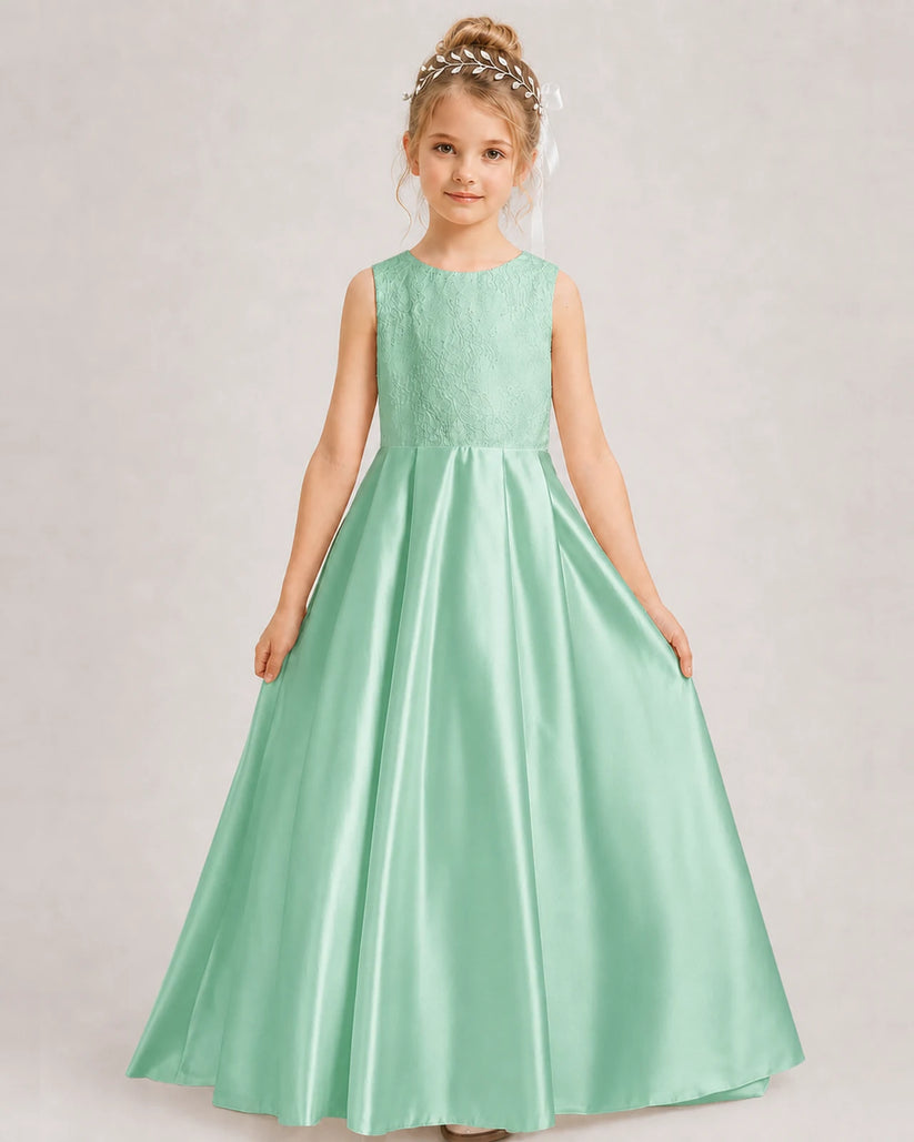 Mint Green A-line Girls Formal Dresses Side
