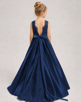 Navy Blue A-line Girls Formal Dresses Back