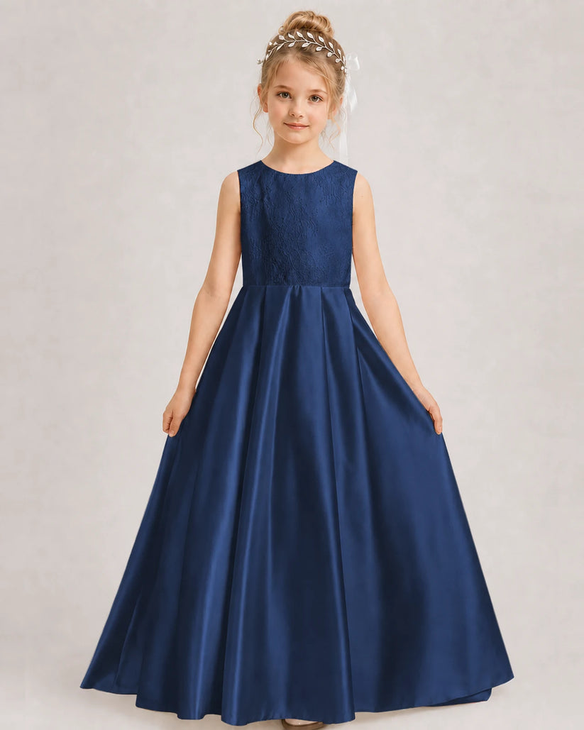 Navy Blue A-line Girls Formal Dresses Side