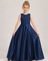 Navy Blue A-line Girls Formal Dresses Front