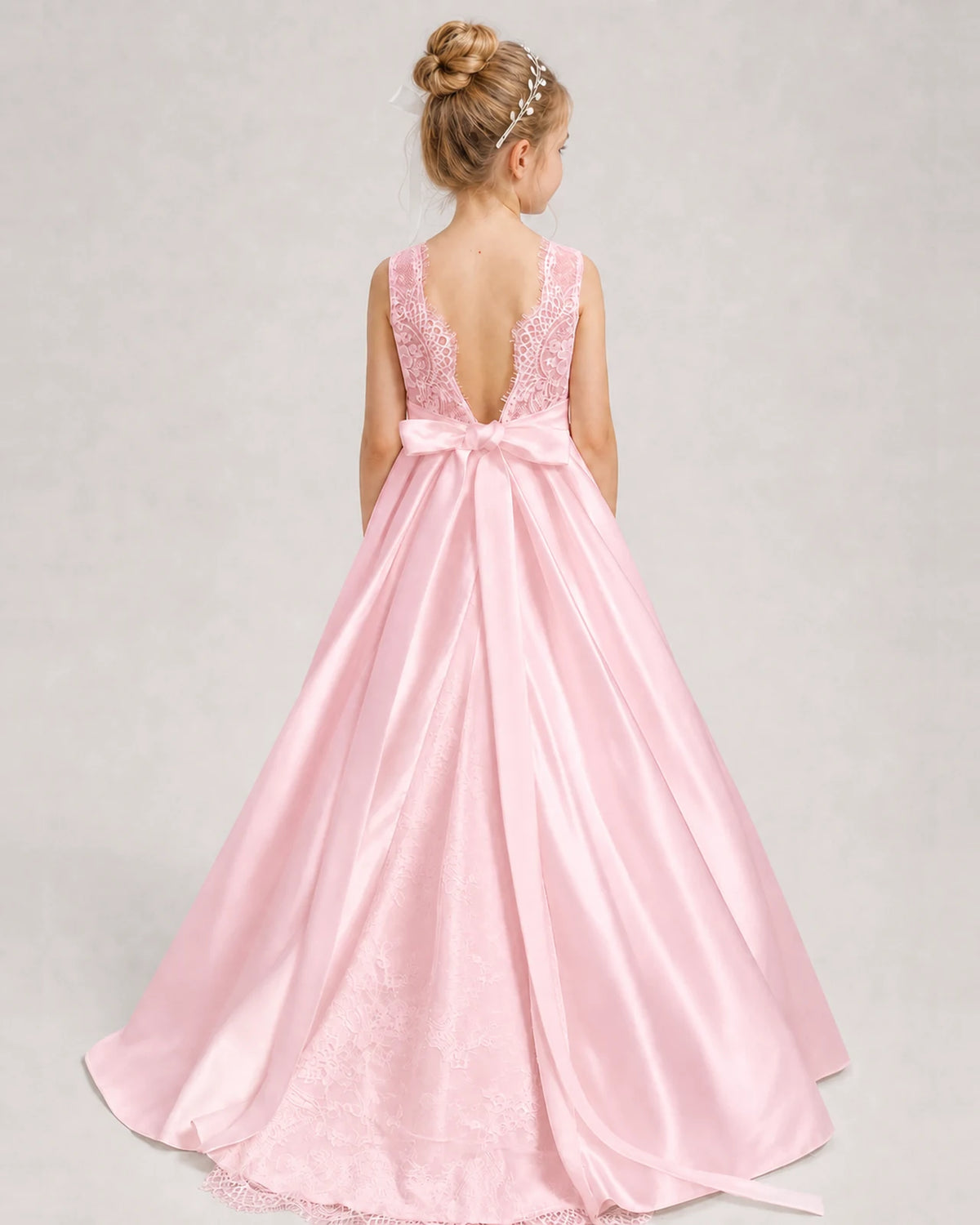 Pink A-line Girls Formal Dresses Back
