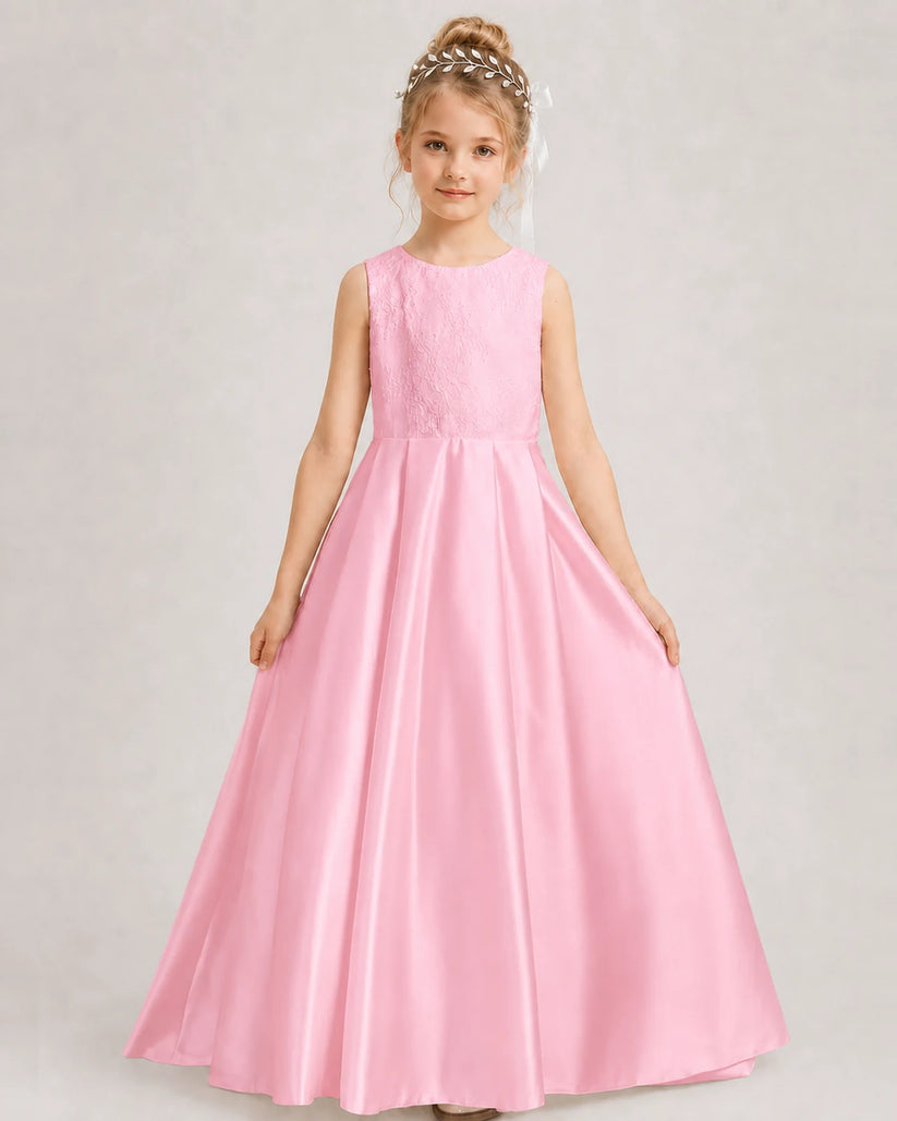 Pink A-line Girls Formal Dresses Side