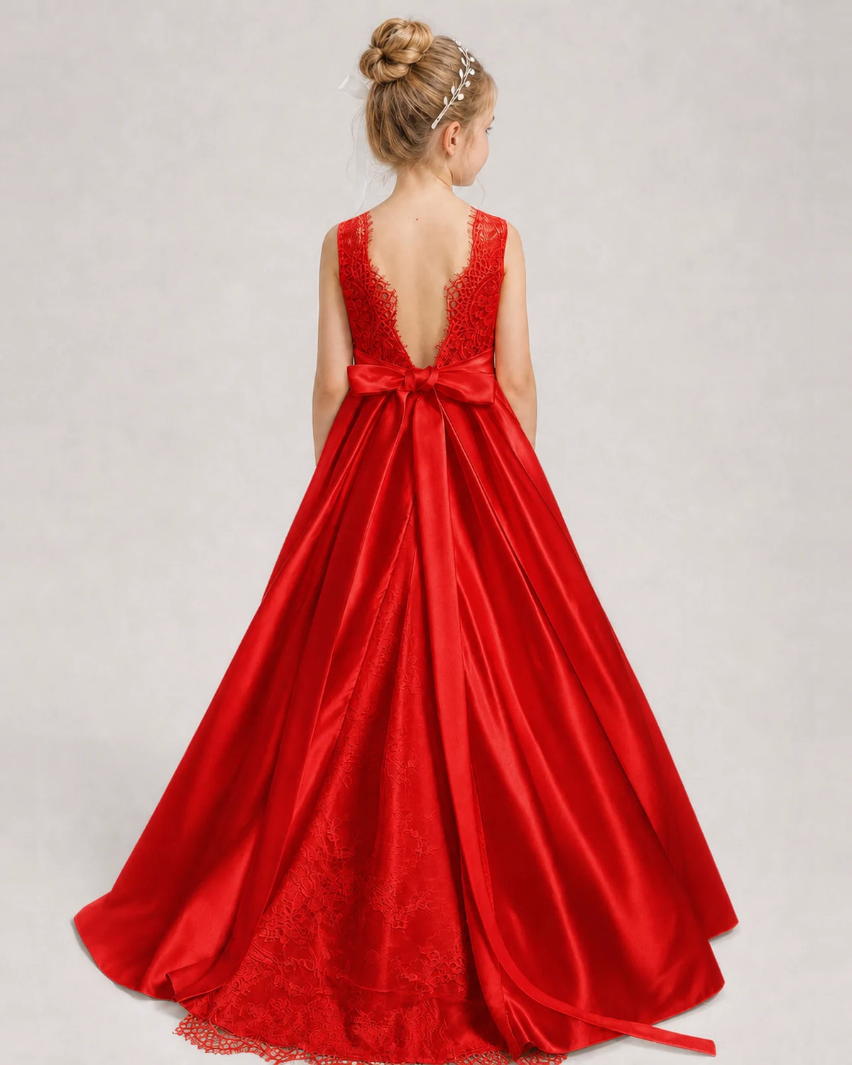 Red A-line Girls Formal Dresses Back