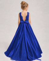 Royal Blue A-line Girls Formal Dresses Back
