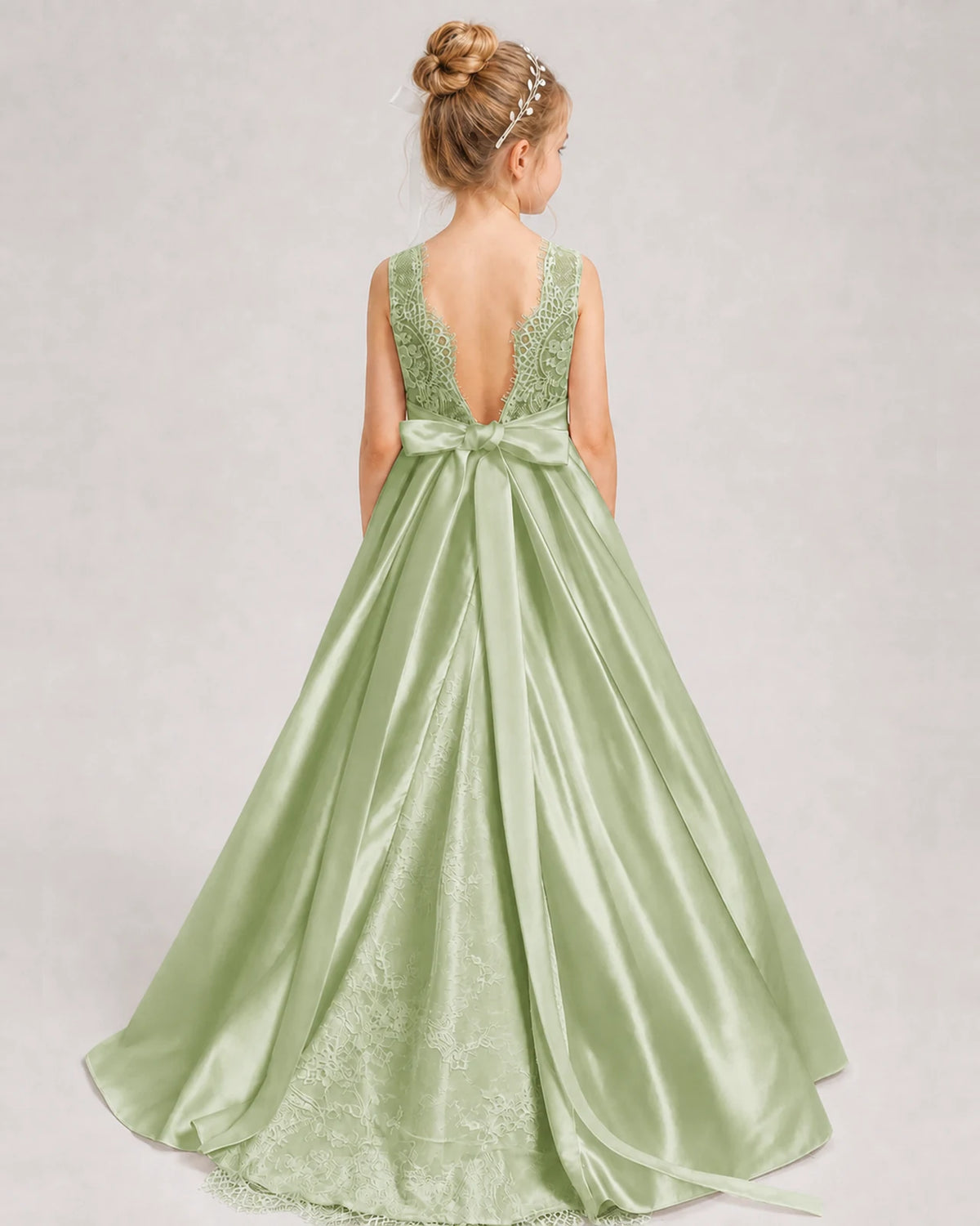 Sage Green A-line Girls Formal Dresses Back