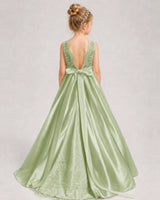 Sage Green A-line Girls Formal Dresses Back