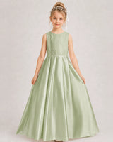 Sage Green A-line Girls Formal Dresses Side