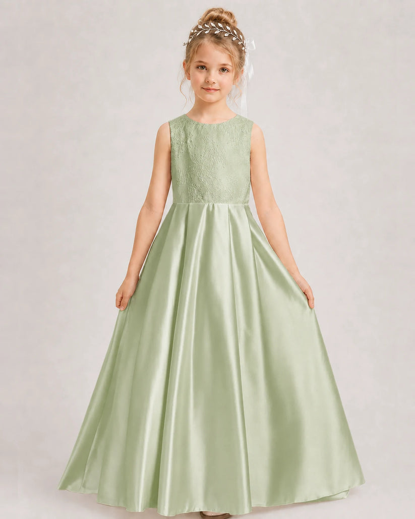 Sage Green A-line Girls Formal Dresses Side
