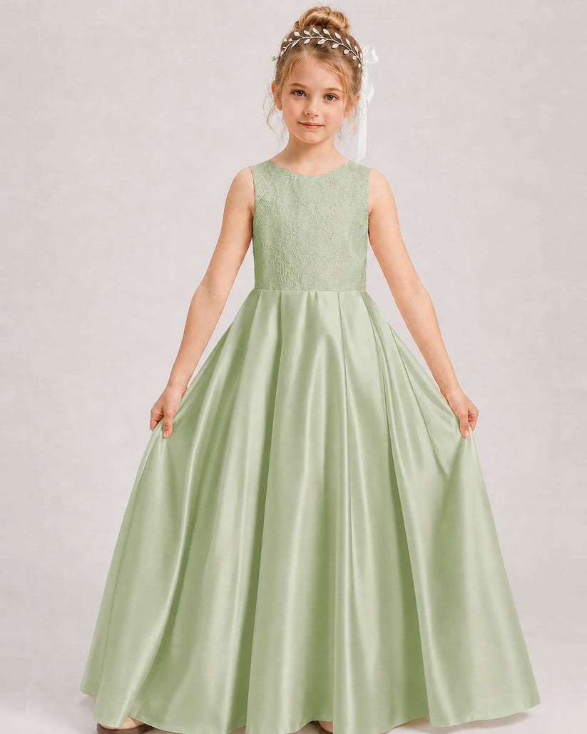 Sage Green A-line Girls Formal Dresses Front