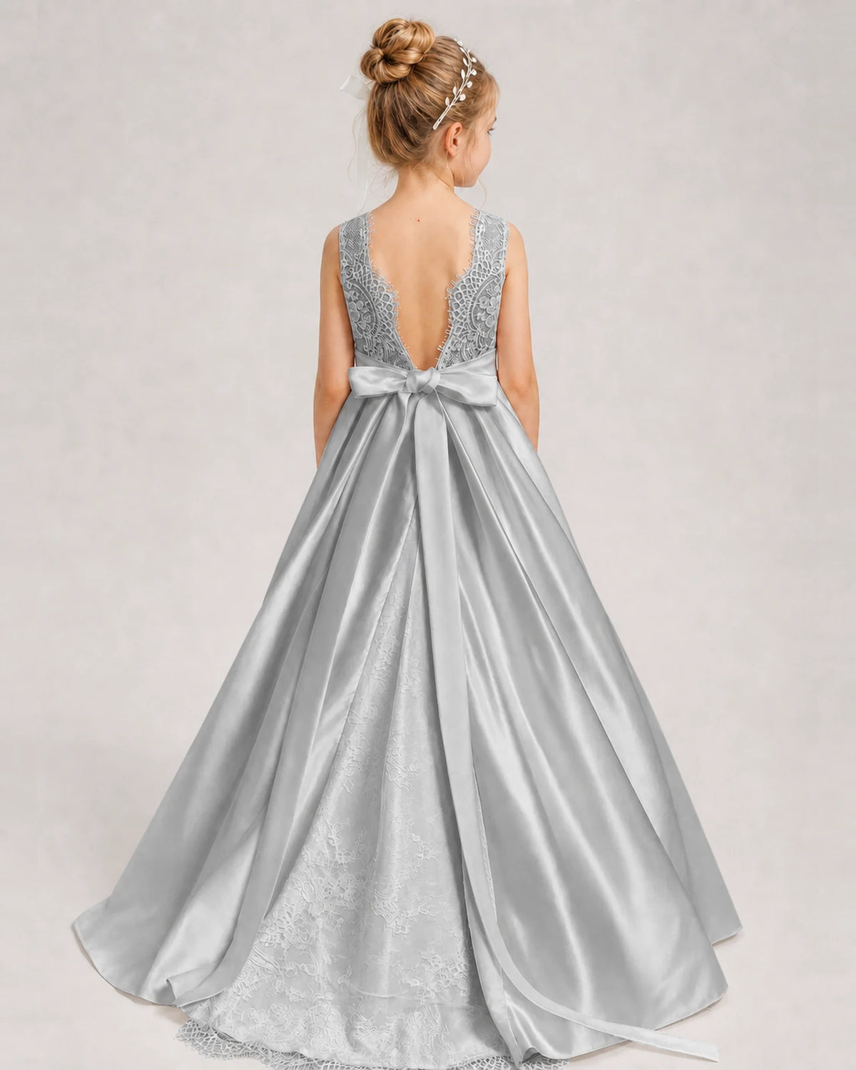 Silver A-line Girls Formal Dresses Back