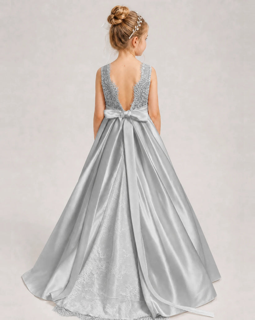 Silver A-line Girls Formal Dresses Back