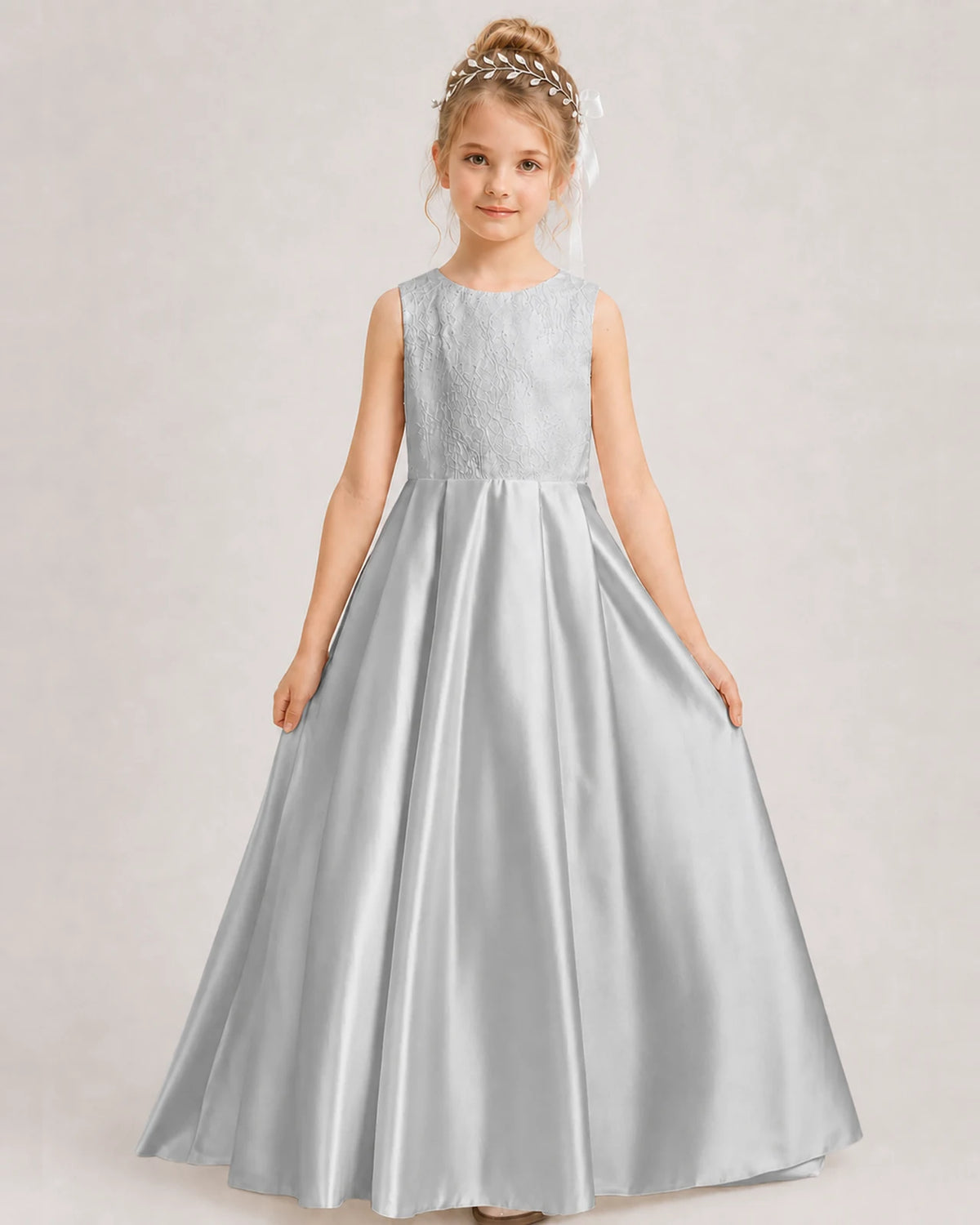 Silver A-line Girls Formal Dresses Side