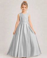 Silver A-line Girls Formal Dresses Side