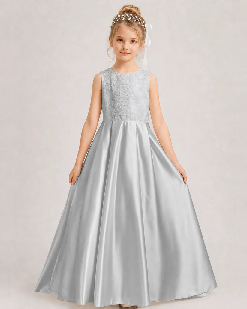Silver A-line Girls Formal Dresses Side