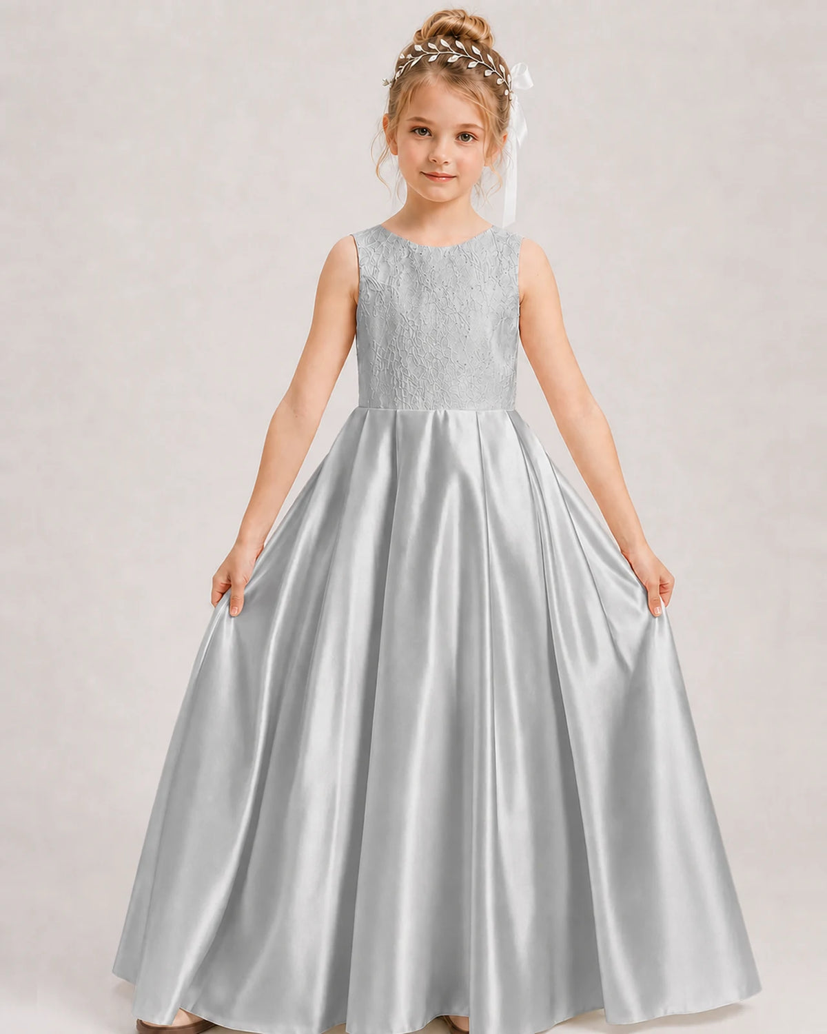 Silver A-line Girls Formal Dresses Front