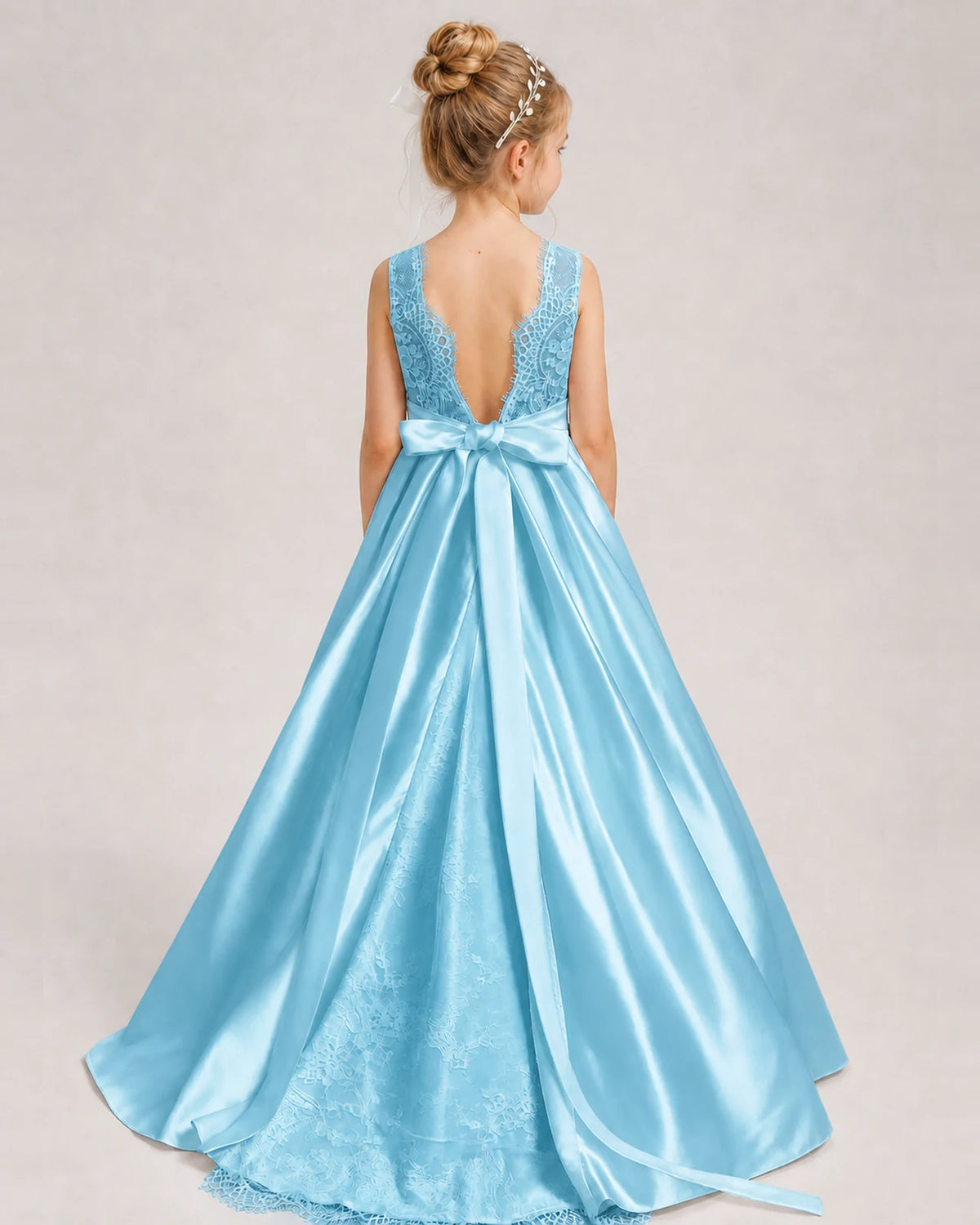 Sky Blue A-line Girls Formal Dresses Back