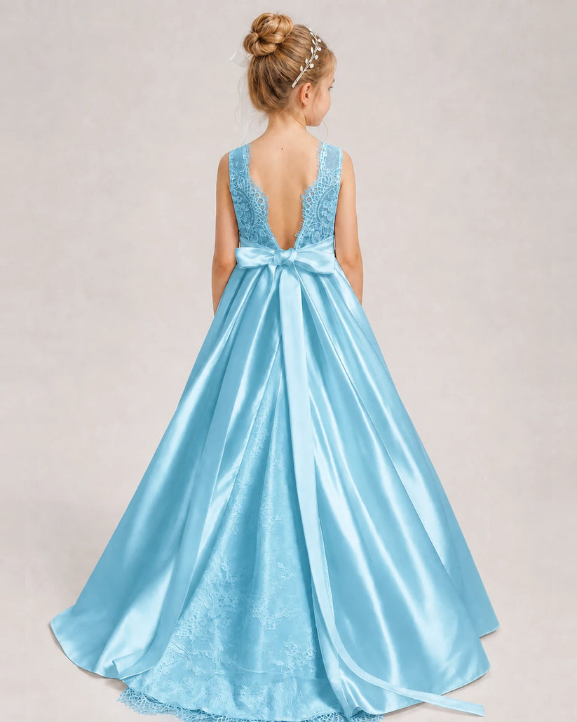 Sky Blue A-line Girls Formal Dresses Back