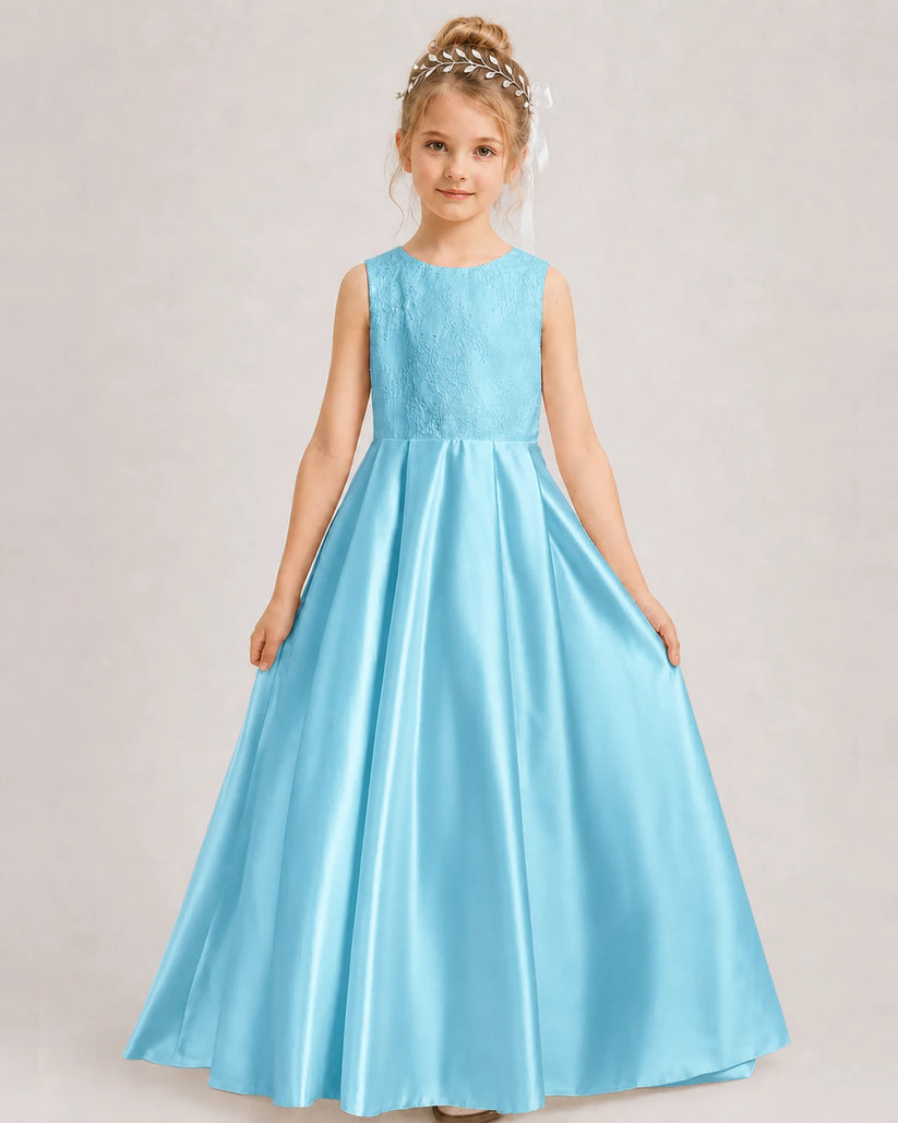 Sky Blue A-line Girls Formal Dresses Side