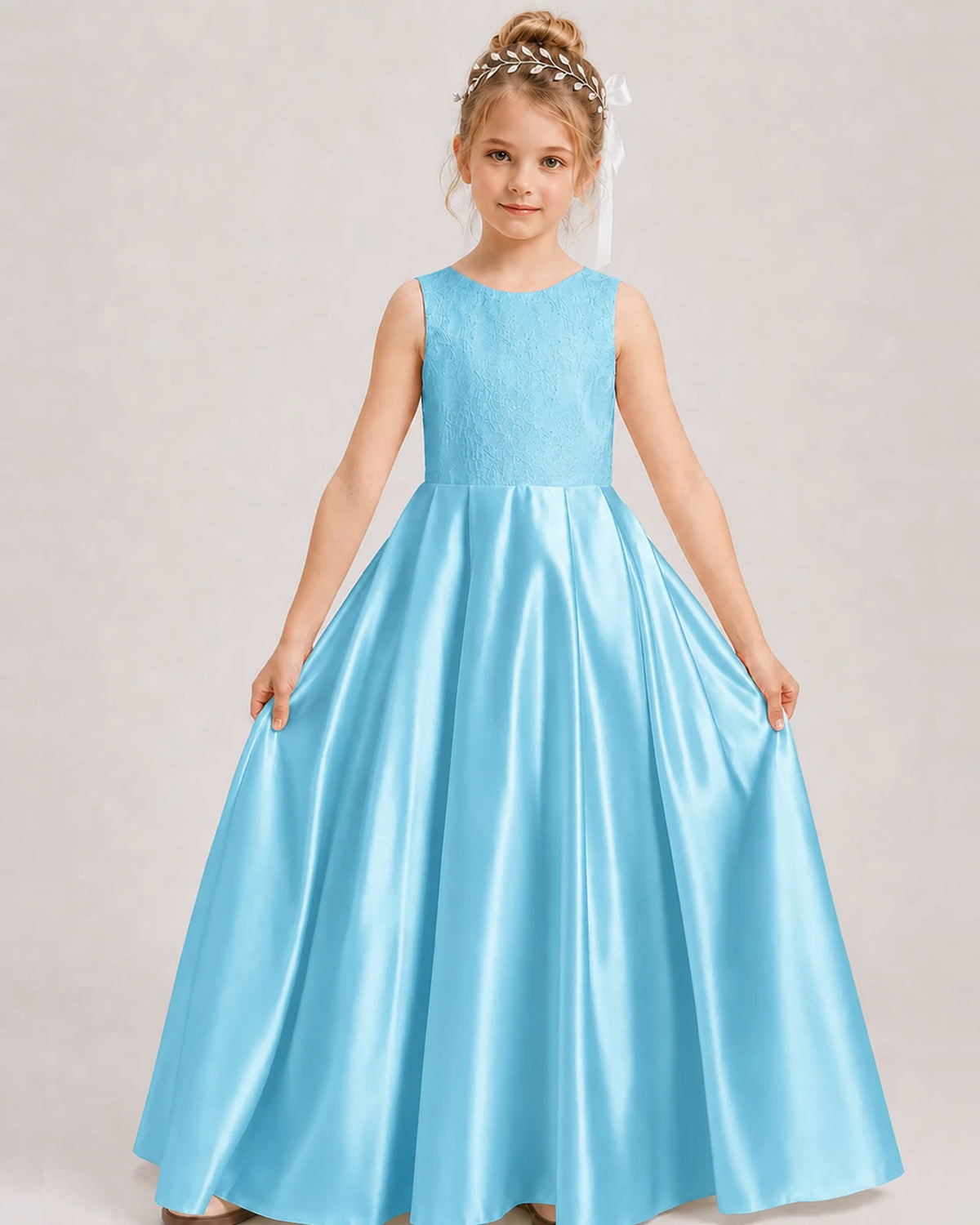 Sky Blue A-line Girls Formal Dresses Front