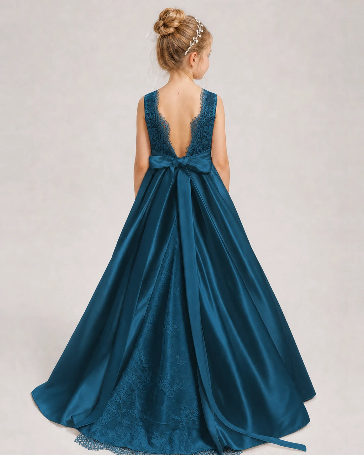 Teal A-line Girls Formal Dresses Back