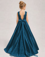 Teal A-line Girls Formal Dresses Back