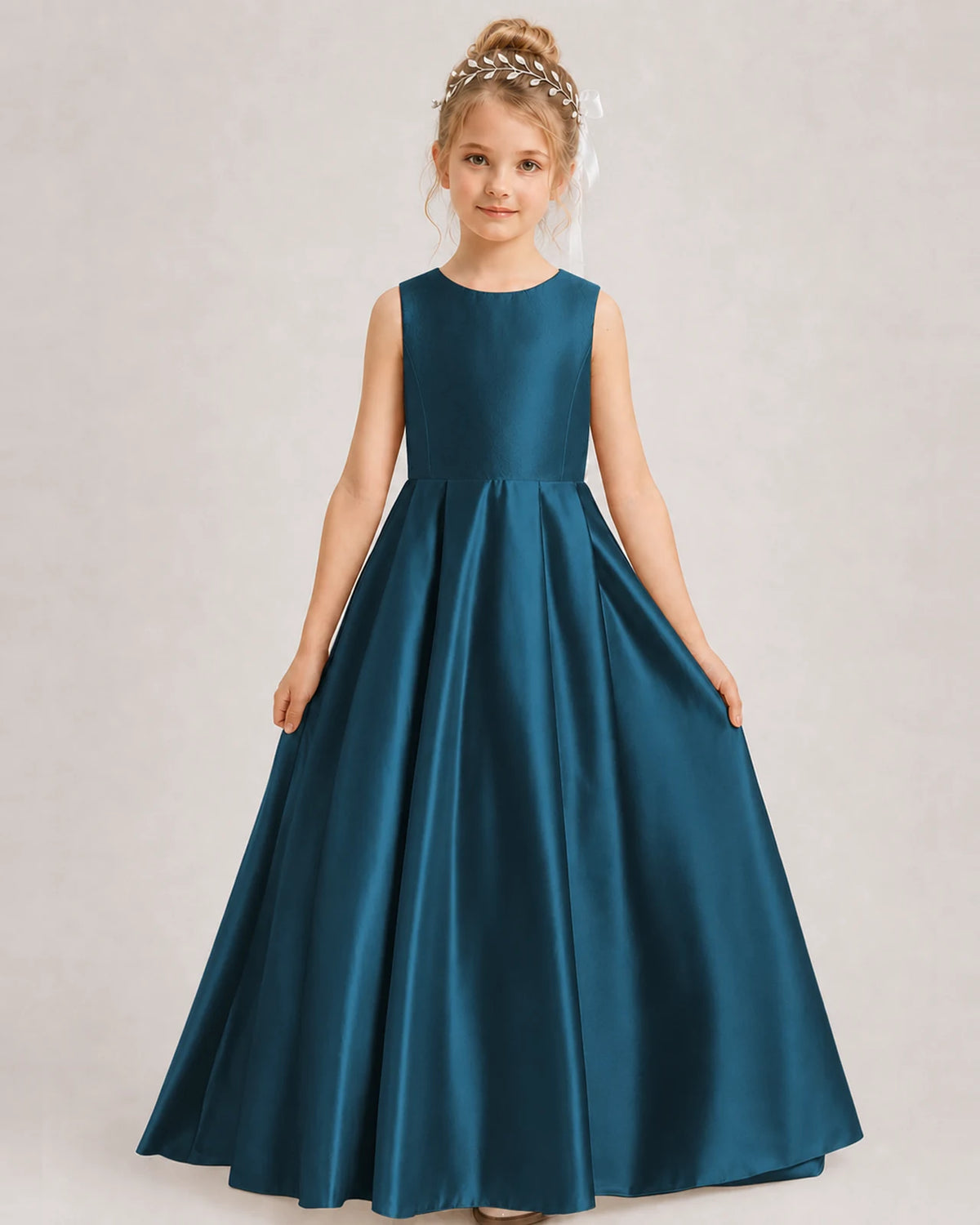 Teal A-line Girls Formal Dresses Side