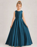 Teal A-line Girls Formal Dresses Side