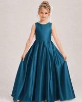 Teal A-line Girls Formal Dresses Front