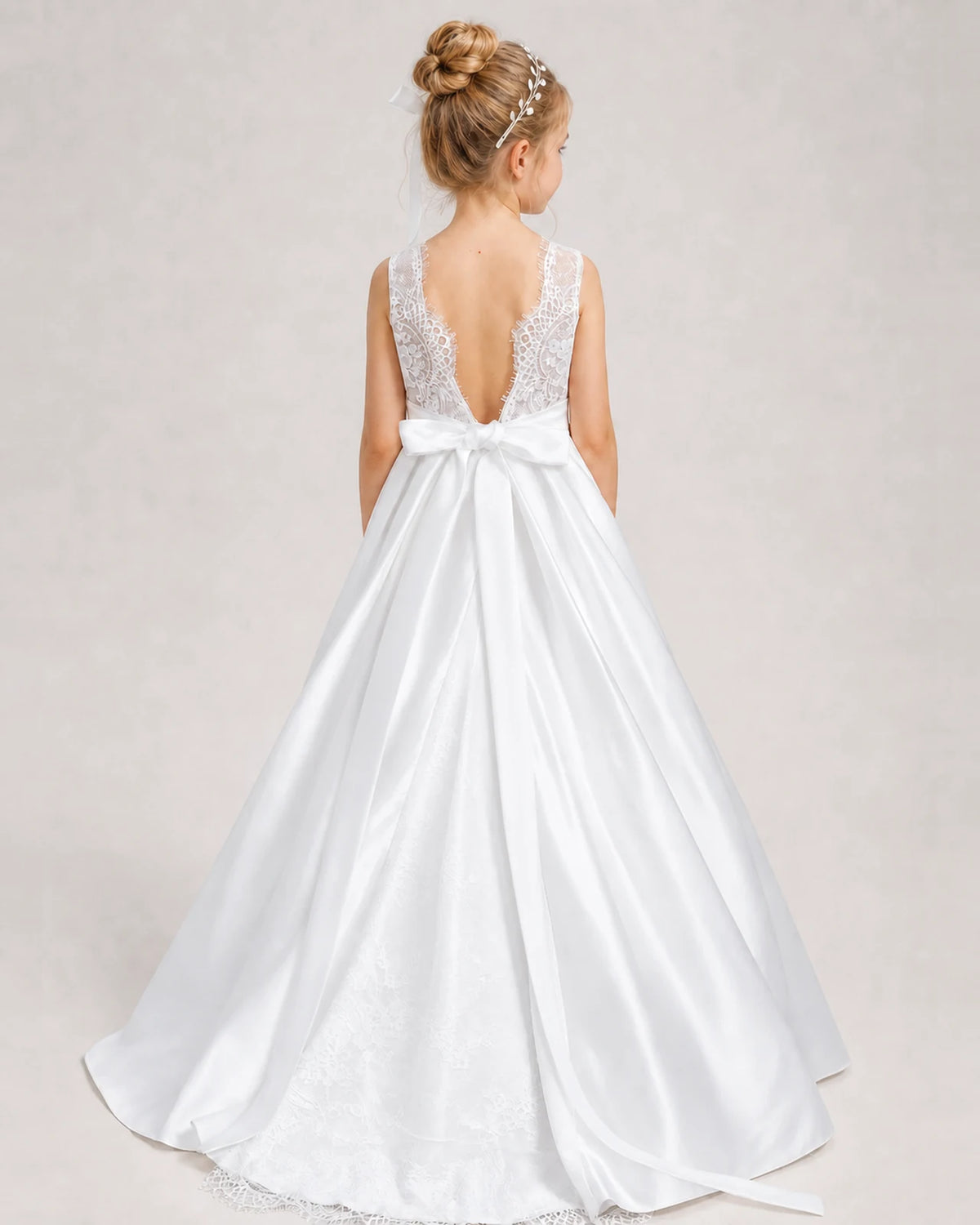 White A-line Girls Formal Dresses Back