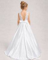 White A-line Girls Formal Dresses Back
